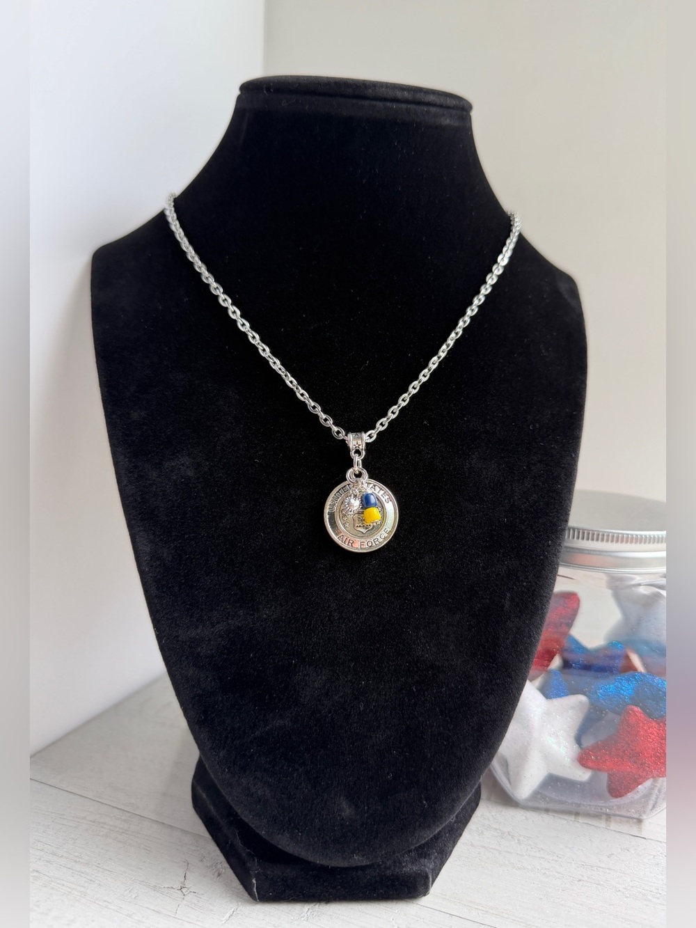 US Air Force Blue & Yellow Necklace 18-20" - Handmade, Hero Gift, USAF Gift